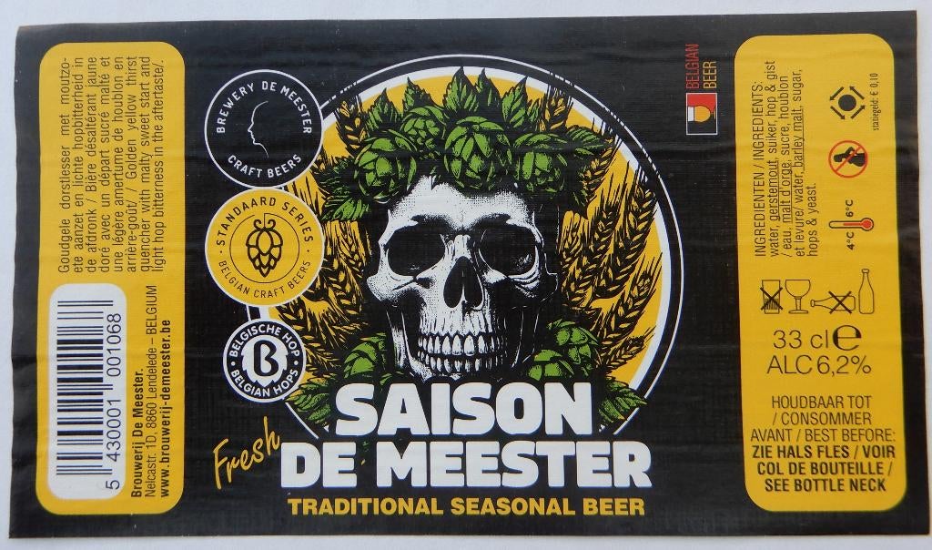 Bieretiket Saison De Meester Brouwerij De Meester (11p0), Verzamelen, Biermerken, Gebruikt, Verzenden