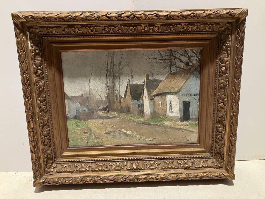 paysage avec estaminet, signé, 19 éme, éc belge, H/T, Antiquités & Art, Enlèvement ou Envoi