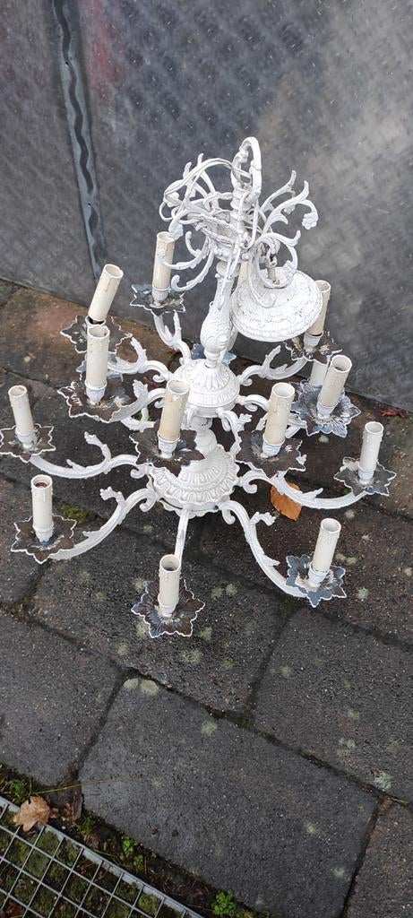 Lustre baroque/classique en bronze, 18 fenêtres avec 2 anges, Enlèvement ou Envoi