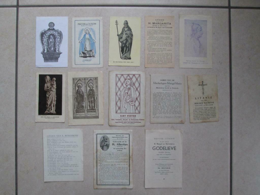 13  oude devotieprentjes, litaniën enz...(div. plaatsen), Verzenden