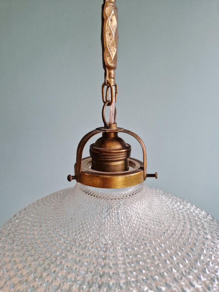 Suspension Art Déco en verre transparent festonné,1920-30, Enlèvement ou Envoi