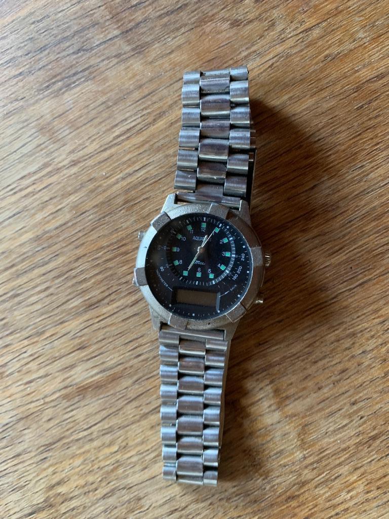 Aquarius Mec Horloge Tachymeter km/h Chronograaf vintage, Handtassen en Accessoires, Horloges | Heren, Overige merken, Staal, Gebruikt