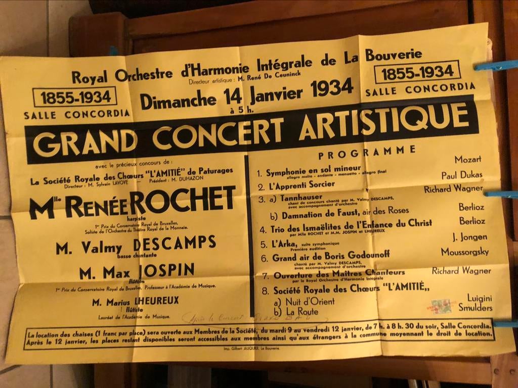 Grande affiche 1934 Royal orchestre La Bouverie colfontaine
