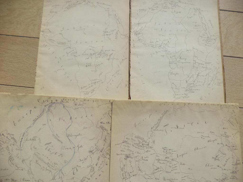 Cartes anciennes XIXe s CHINE dessins à l'encre calligraphie, Enlèvement ou Envoi