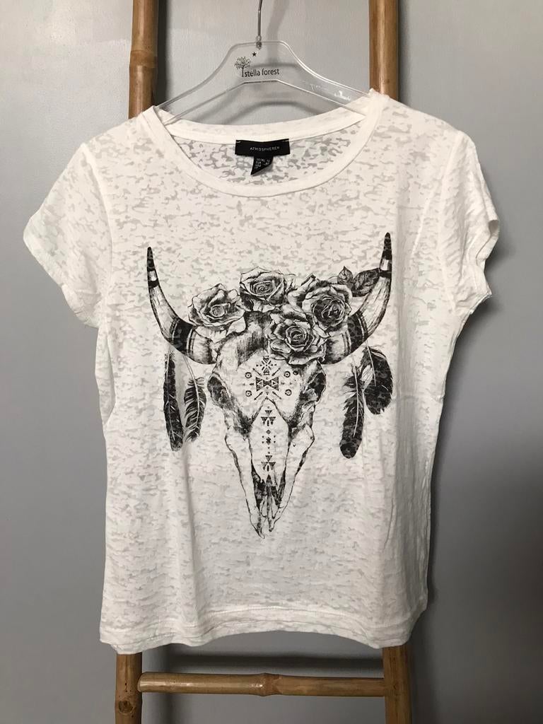 T-shirt blanc Atmosphère tête de buffle, taille 40, Manches courtes, Porté, Blanc, Taille 38/40 (M)