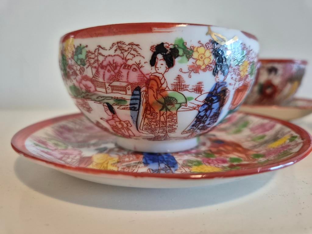 6 antieke theekopjes en schoteltjes van Japans porselein, Ophalen of Verzenden