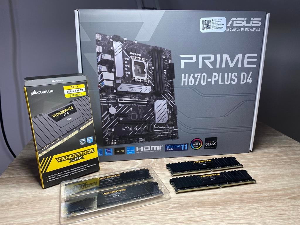Asus H670-Plus D4 + 32GB DDR4 (3200MHz), Computers en Software, RAM geheugen, 32 GB, DDR4, Ophalen of Verzenden, Zo goed als nieuw