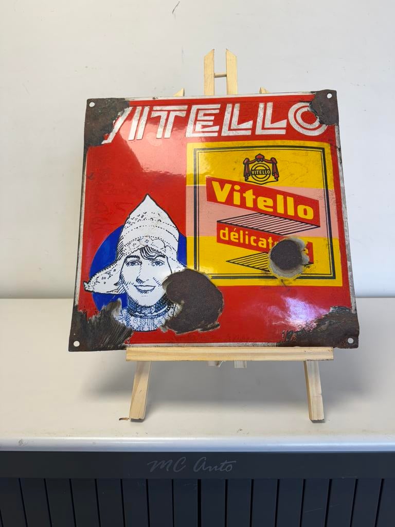 Panneau d'affichage en émail Vitello, Collections, Enlèvement ou Envoi, Utilisé, Panneau publicitaire