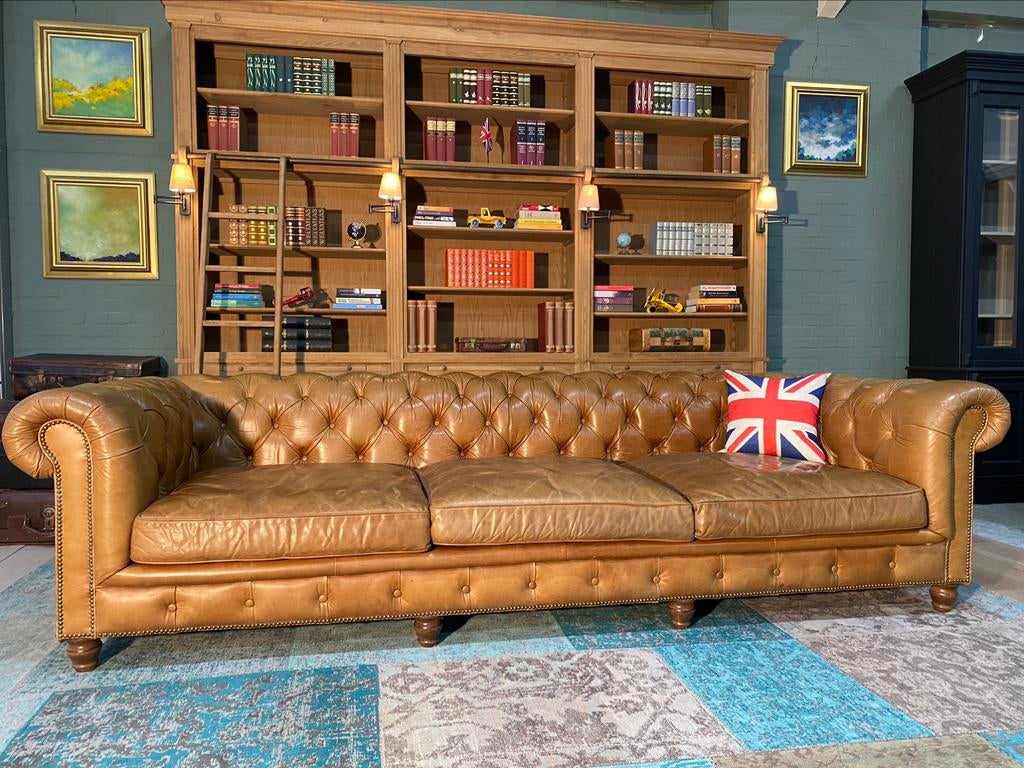 XXL Chesterfield zetel cognac GRATIS GELEVERD, Maison & Meubles, Canapés | Repose-pieds & Poufs, Cuir, Enlèvement ou Envoi