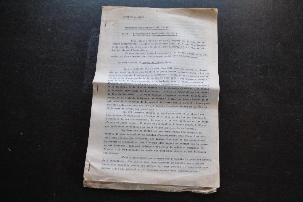 Tapuscrit Conférence Avril 1940 Institut Saint Louis Namur, Livres, Histoire nationale, Enlèvement ou Envoi, 20e siècle ou après