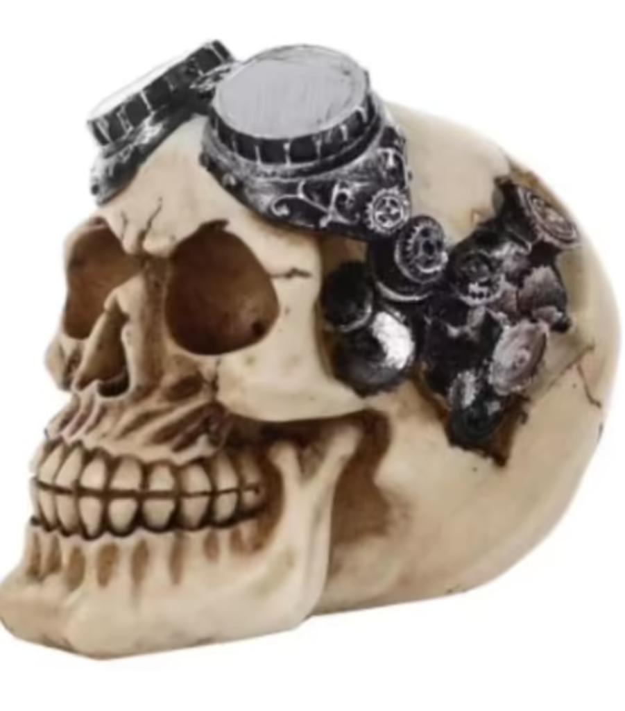 Belle statue de crâne steampunk avec lunettes mécaniques, Enlèvement ou Envoi, Neuf
