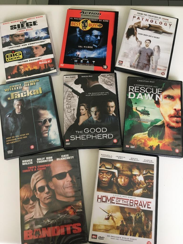 8 DVD's : actie met bekende acteurs, À partir de 16 ans, Enlèvement ou Envoi, Comme neuf, Action