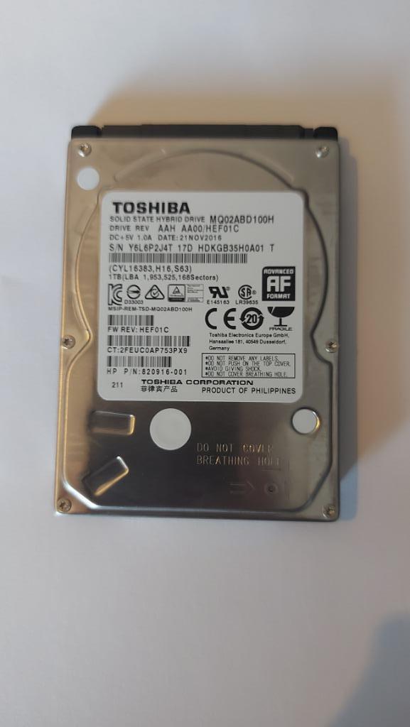 Disq D MQ02ABD100H SSHD Toshiba 1TB 5400RPM SATA 6Gb/s 2.5’’, Intern, HDD, 1To, Ophalen of Verzenden