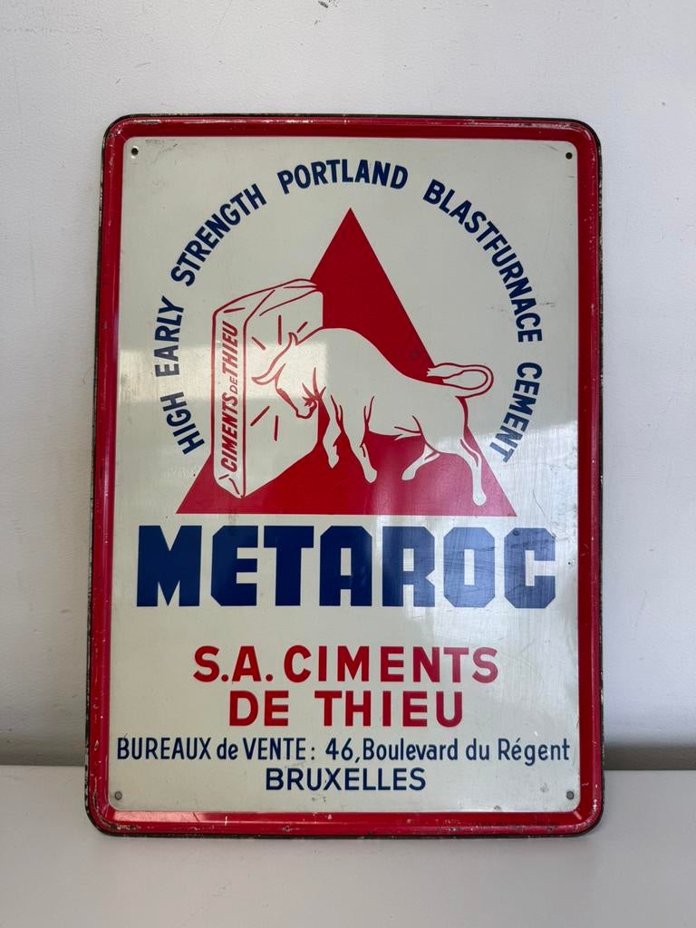 Ancien panneau Metaroc 1956, Enlèvement ou Envoi, Utilisé, Panneau publicitaire