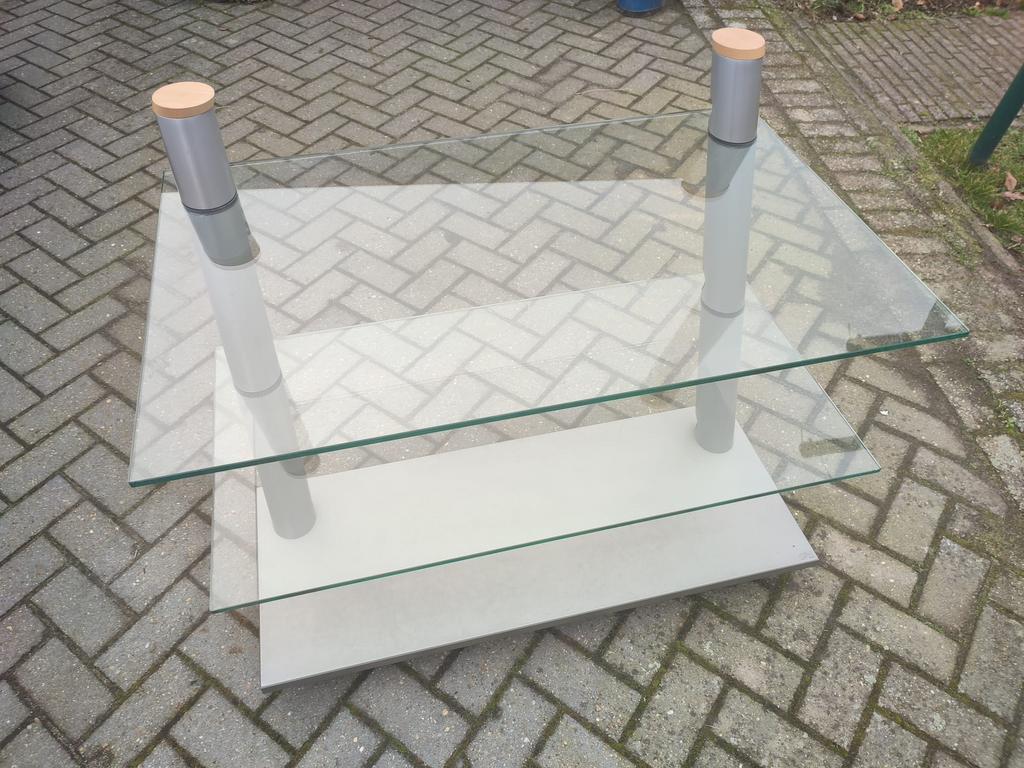 Glazen tv-tafel op wieltjes, Ophalen, Zo goed als nieuw