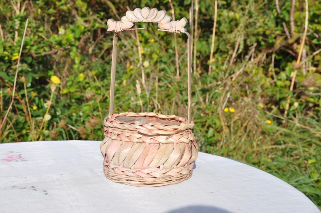 cache pot en lamelles bambou tressées avec poignée anse, Jardin & Terrasse, Enlèvement ou Envoi, Rond, Utilisé, Intérieur
