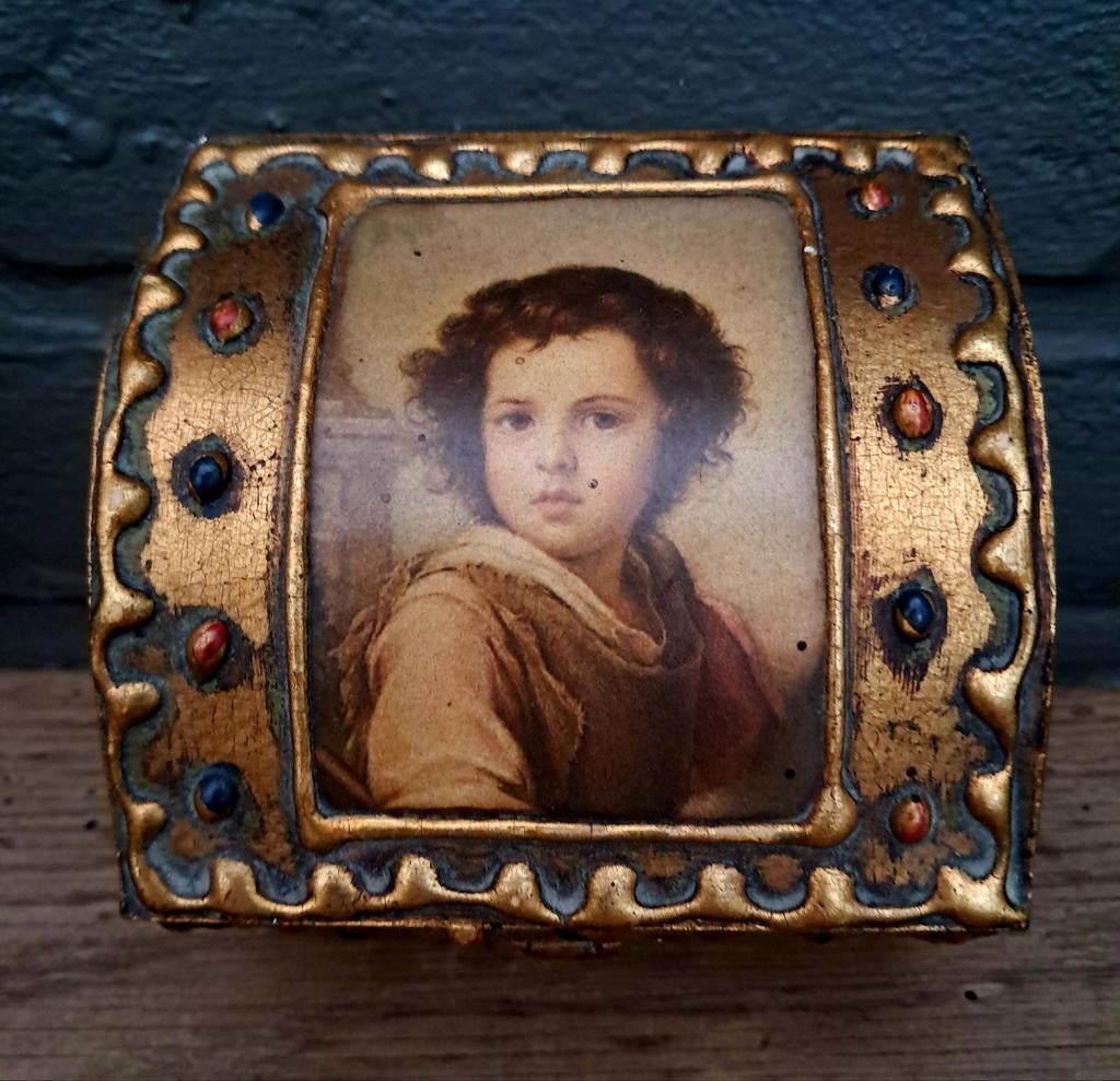 Vintage, Italiaans, Florentijns juwelendoosje in hout, Antiek en Kunst, Curiosa en Brocante, Ophalen of Verzenden