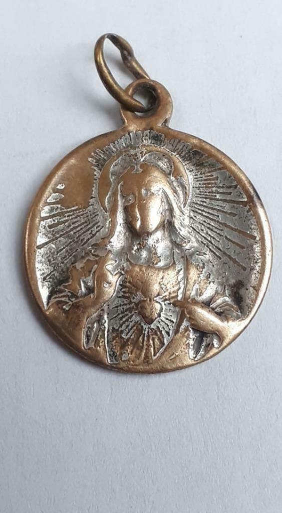M70 * Antiek Medaillon Virgo Carmeli * H. Hart van Jezus, Verzamelen, Religie, Christendom | Katholiek, Sieraad, Ophalen of Verzenden