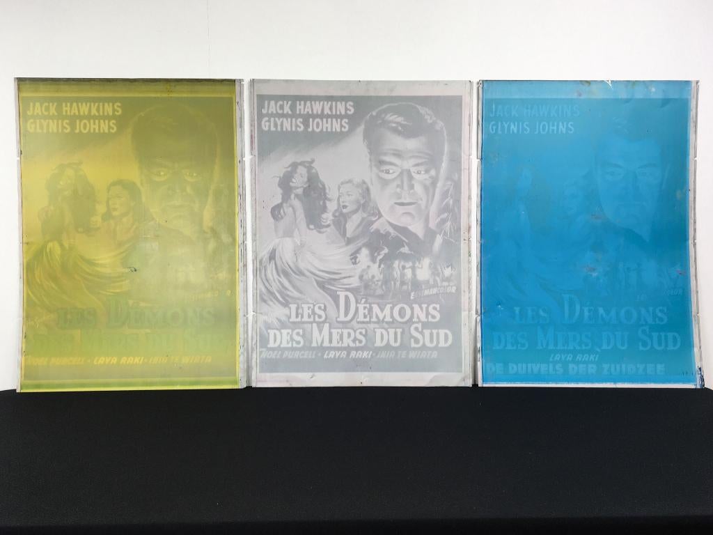 Oude Film Printplaten "Les Démons des Mers du Sud", Ophalen, Gebruikt, Film, Poster