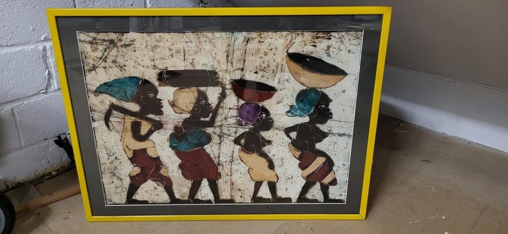 Afrikaanse doek met schilderij op. Ingelijst, Antiek en Kunst, Ophalen