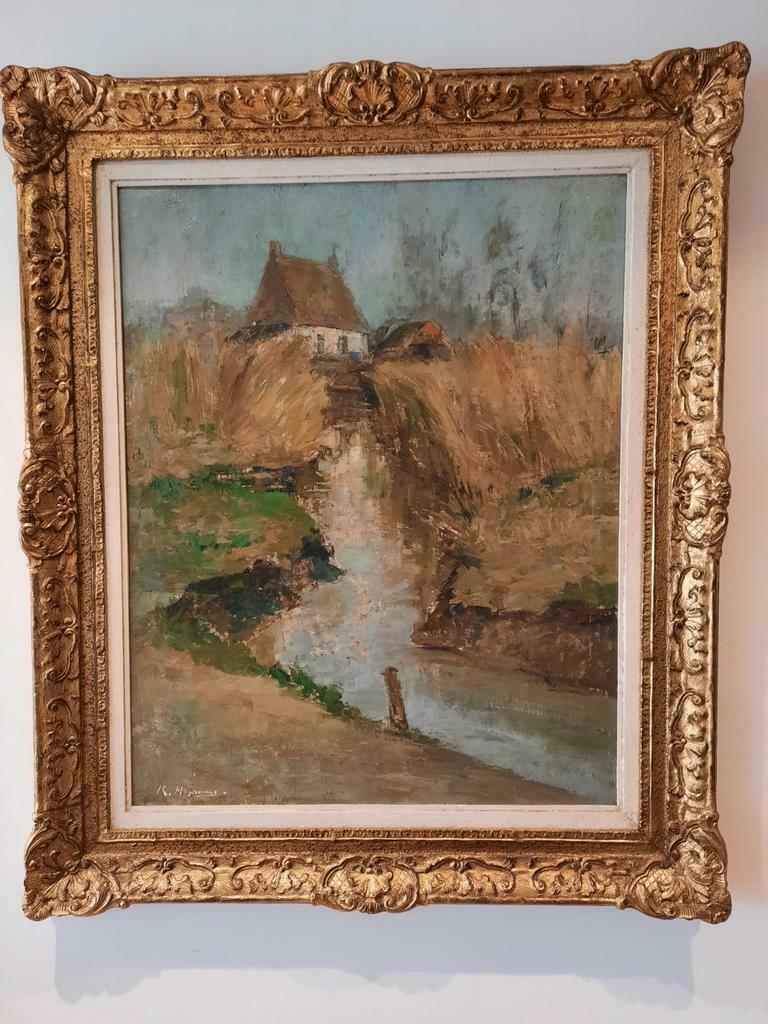 Schilderij boerderijzicht karel heymans, Antiek en Kunst, Ophalen of Verzenden