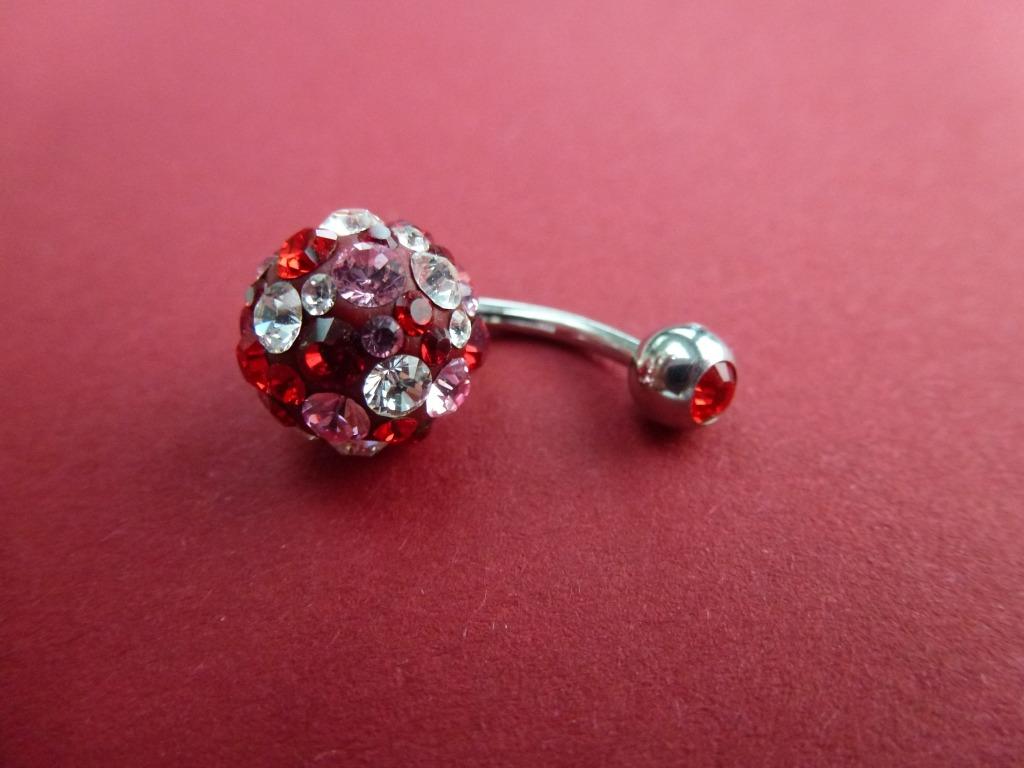 piercing avec cristaux rouges, roses et incolores, Enlèvement ou Envoi, Piercing nombril, Comme neuf, Avec strass