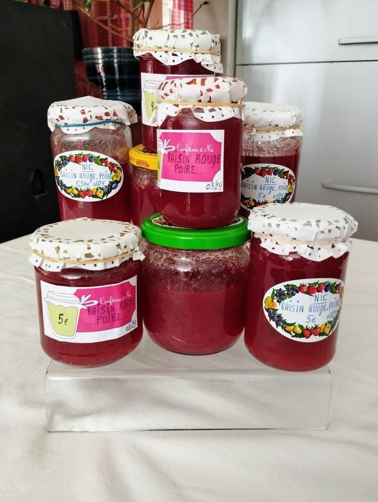 Confiture MAISON ARTISANALE aux RAISINS ROUGES/POIRES, Enlèvement