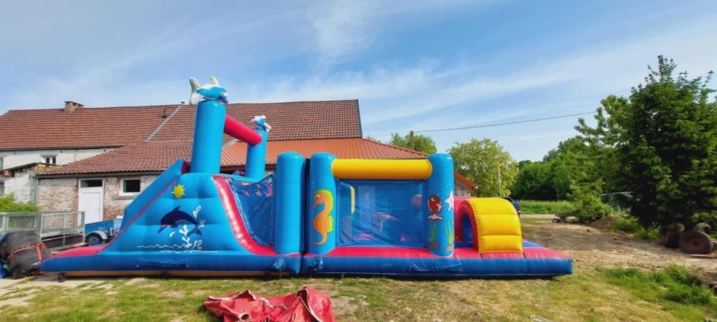 LOCATION: Château gonflable Dauphin Toboggan+Obstacles, Enlèvement, Utilisé