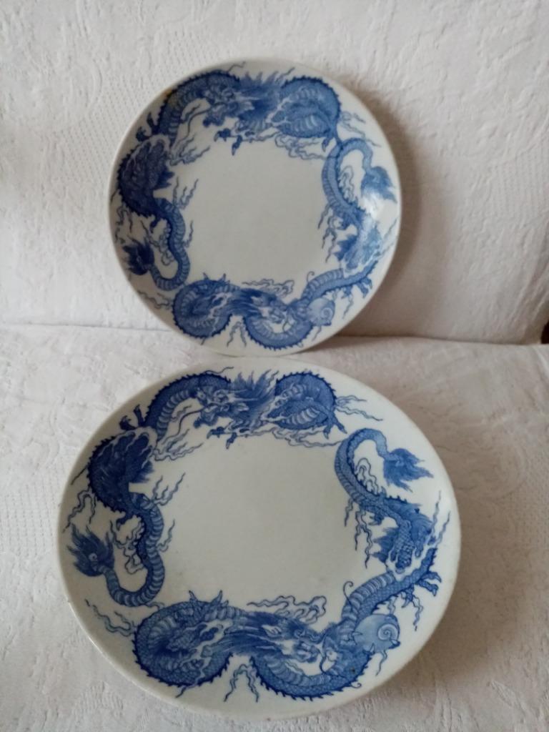 Paar Japanse draken porseleinen borden 1900s 22cm, Ophalen of Verzenden