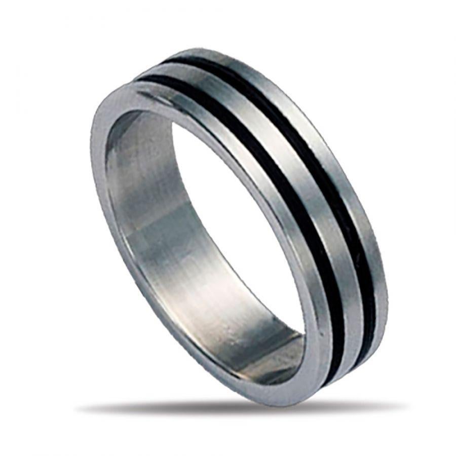 Bague en acier pour homme avec accents noirs - SOLDES !, Enlèvement ou Envoi, Neuf, Fer ou Acier, Homme