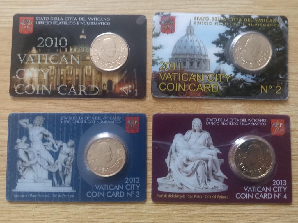 Vaticaan coincards 1 tot 4 (2010 tot 2013) 50 cent., Postzegels en Munten, Munten | Europa | Euromunten, Ophalen of Verzenden