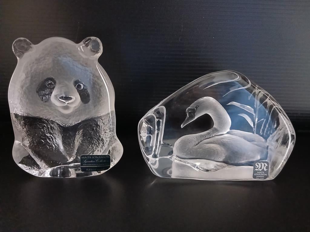 Swan + Panda - Crystal Mats Jonasson - Handgemaakt in Zweden, Antiek en Kunst, Ophalen