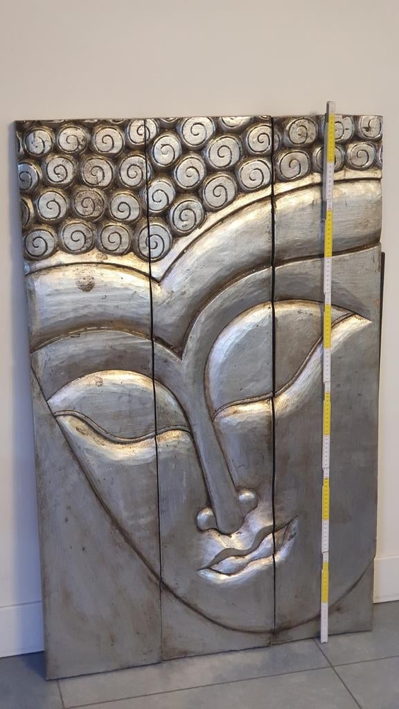 3-delig luik Buddha hout zilver kleurig 80x 120 cm, Huis en Inrichting, Ophalen of Verzenden, Zo goed als nieuw