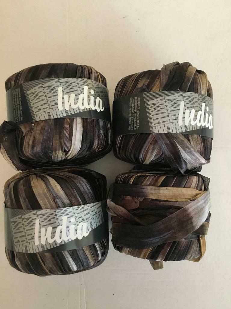 4 x Lana Grosa "India" Grijs/beige/bruin lintjes garen, Ophalen of Verzenden, Nieuw, Breien of Haken, Wol of Garen