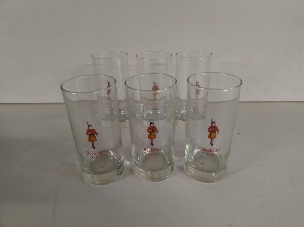 Lot 6 vintage glazen Beefeater Gin, Ophalen of Verzenden, Zo goed als nieuw