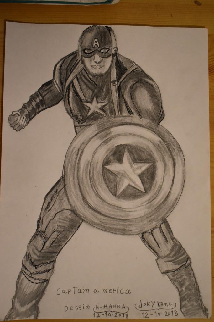 Captain America portrettekening, op papier gesigneerd Joky K, Ophalen