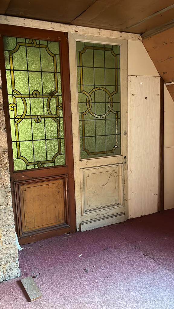 Antiek Deur met glas in lood raam, Ophalen