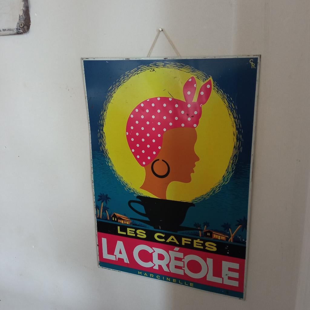 plaque LES CAFES LA CREOLE, Enlèvement ou Envoi, Utilisé, Panneau publicitaire