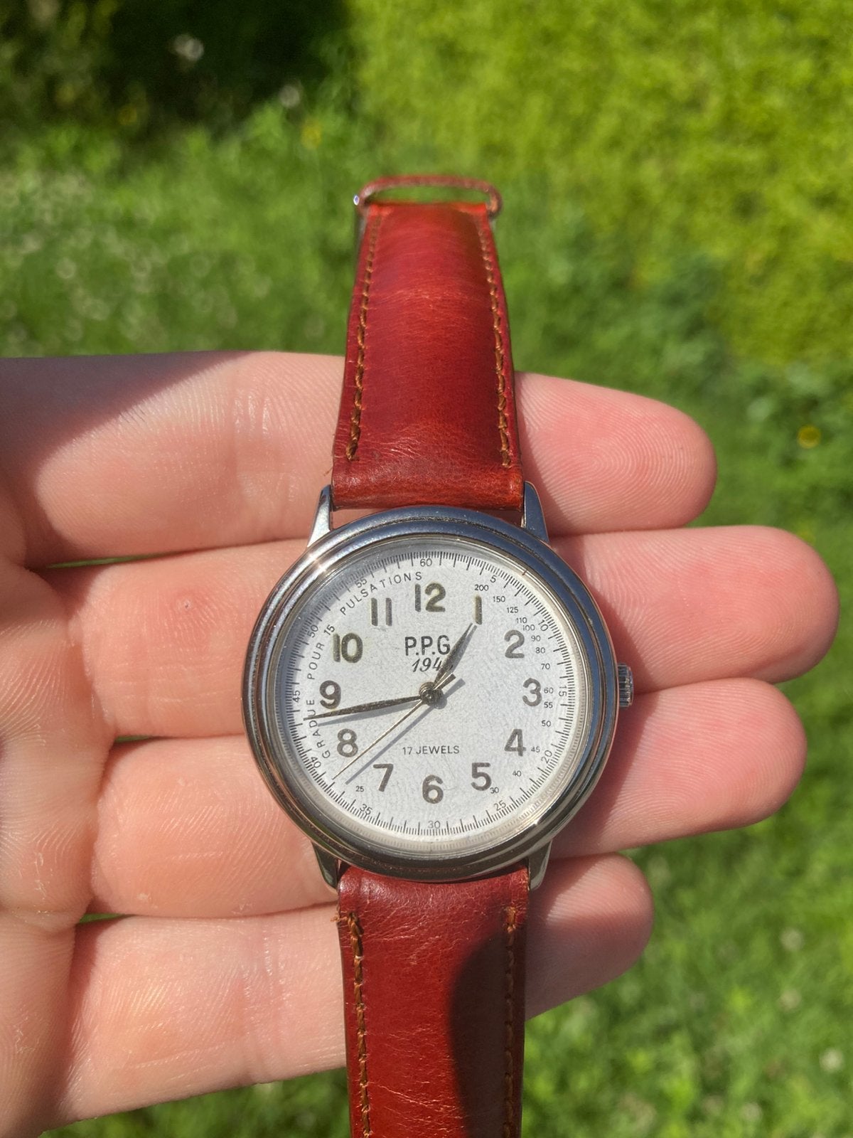 Montre Vintage P.P.G 1945, Overige merken, Overige materialen, Leer, Polshorloge