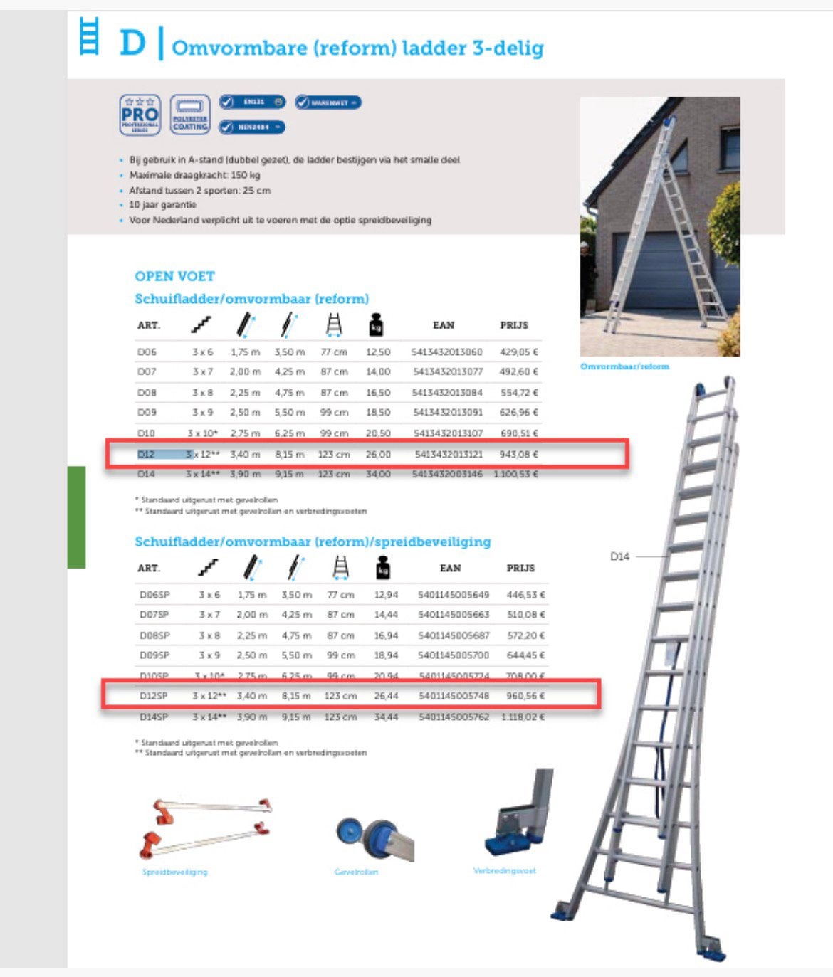 Solide D12 ladder, Doe-het-zelf en Bouw, Ophalen, Nieuw, Ladder