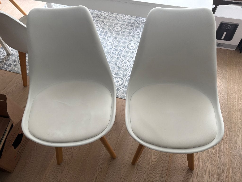6 chaises scandinaves blanches, Maison & Meubles, Chaises, Bois, Comme neuf, Enlèvement, Cinq, Six Chaises ou plus