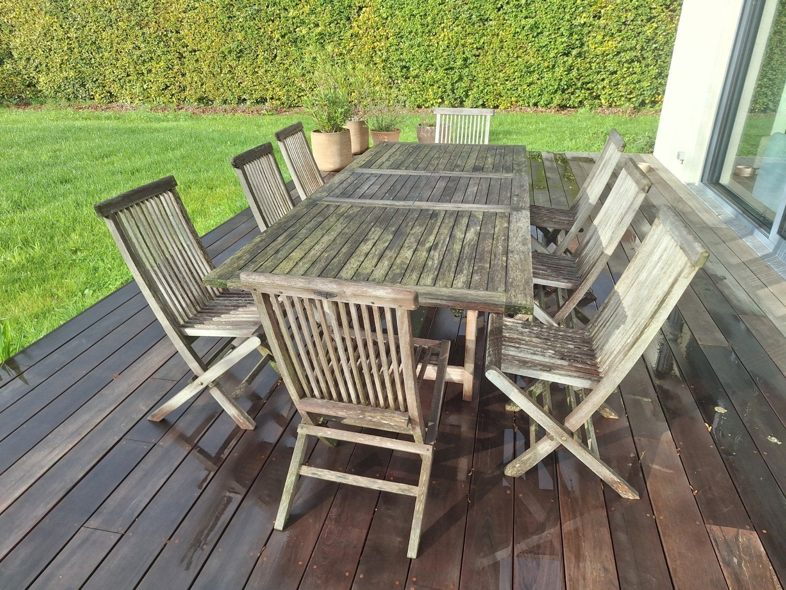 terrastafel en 8 stoelen teak, merk Giardino, Tuin en Terras, Ophalen, Hardhout, Tuinset, Eettafel