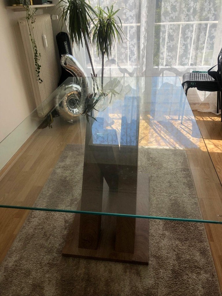DINING TABLE (glass surface for 6 people)  150CM X 90CM, Maison & Meubles, 150 à 200 cm, Cinq personnes ou plus, Comme neuf, Enlèvement