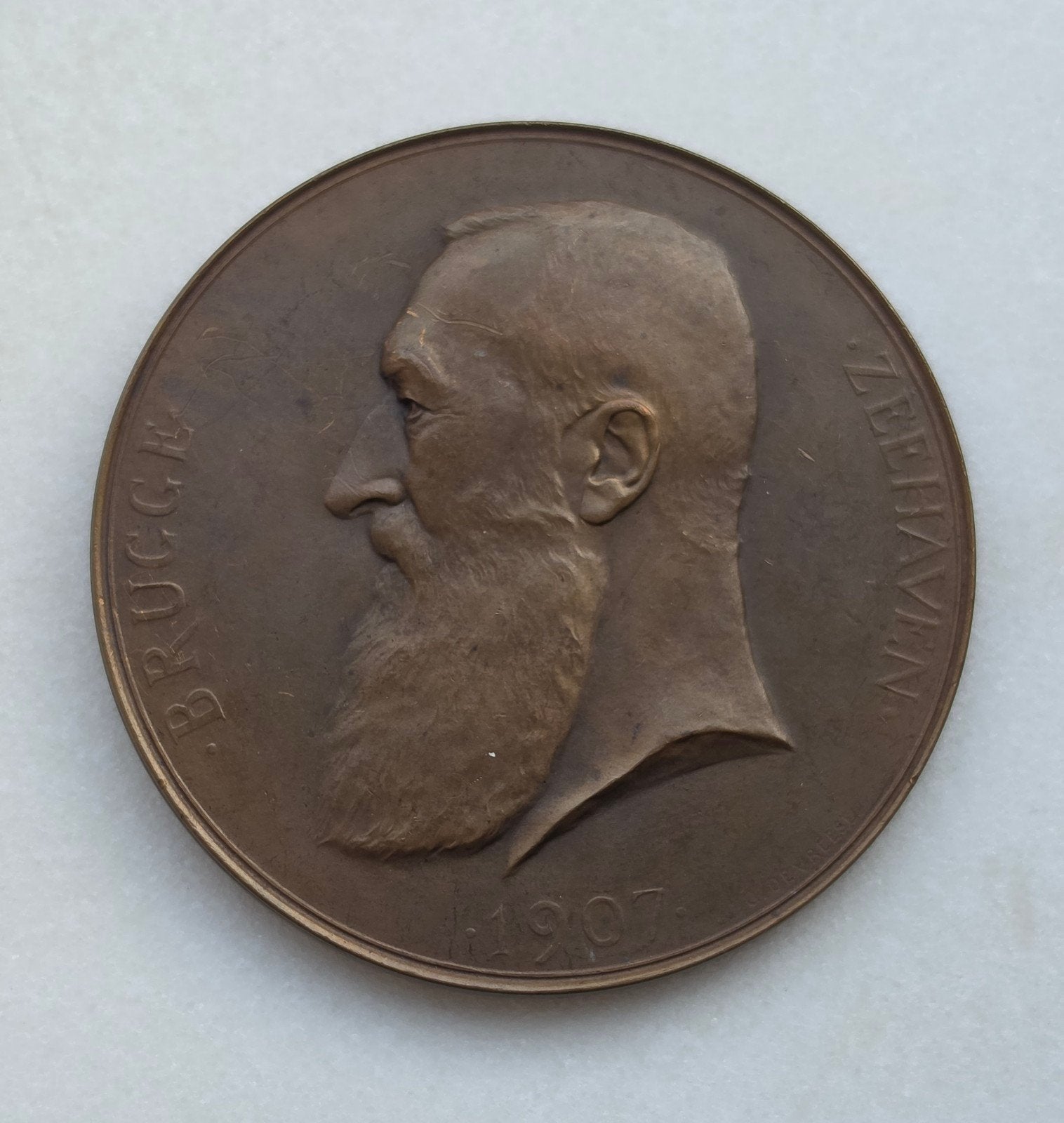 Médaille Léopold II 1907 Devreese inaugurant le port de Zeeb, Enlèvement ou Envoi