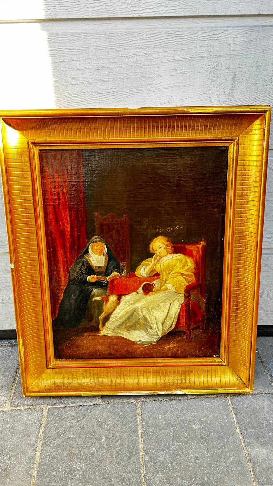 Peinture :huile sur toile scène romantique 19 eme signer ???, Antiquités & Art, Enlèvement ou Envoi, Signé, Toile
