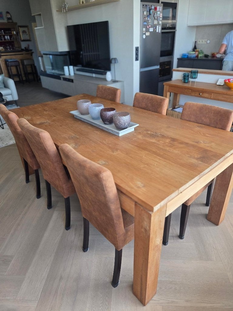Mooie massieve teak tafel  en 6 stoelen, Huis en Inrichting, Ophalen, Gebruikt, 100 tot 150 cm, Teakhout