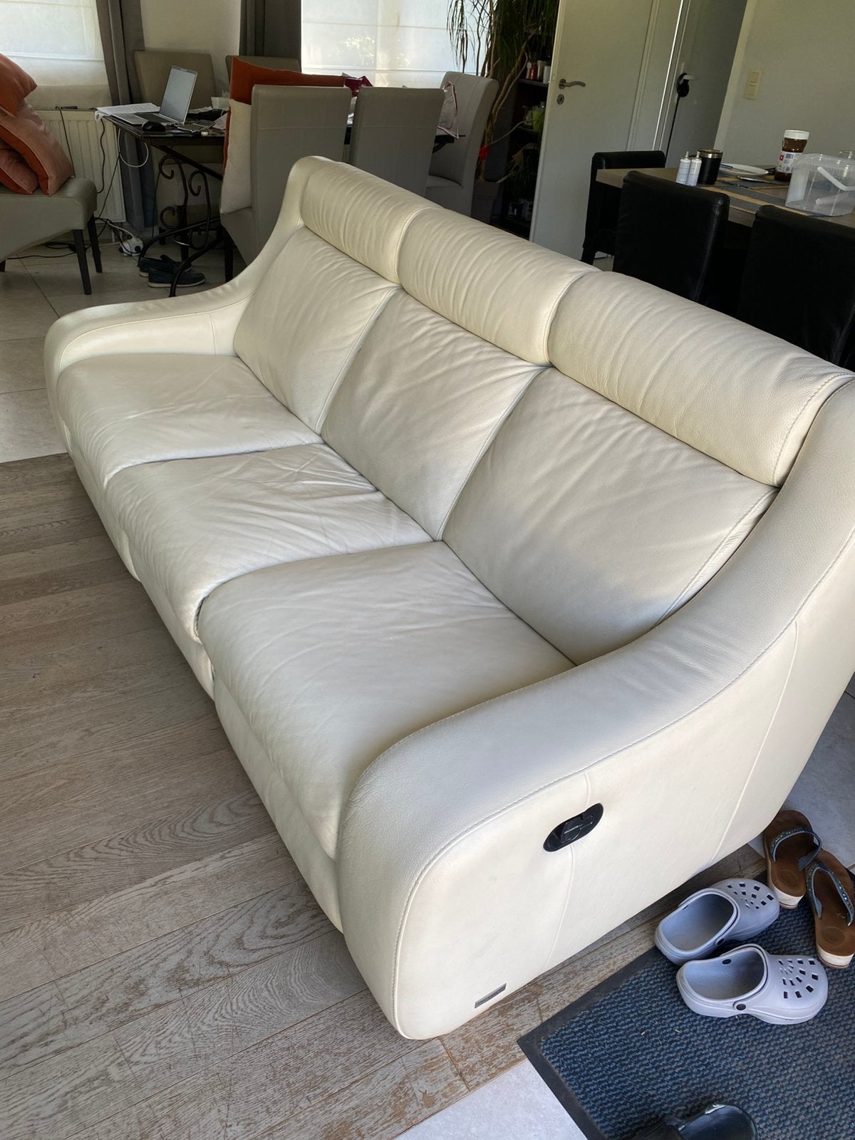 Salon cuir « blanc cassé », Maison & Meubles, Enlèvement, Cuir