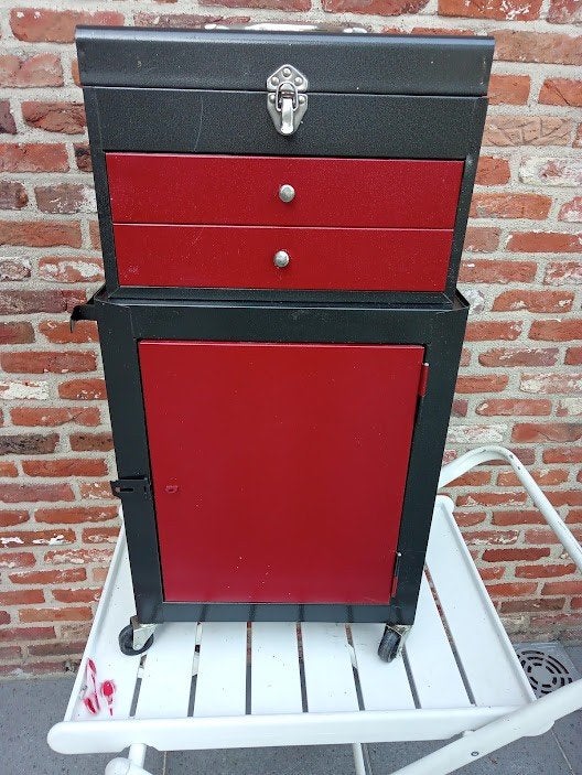 vintage gereedschap koffertje / gereedschap wagentje, Doe-het-zelf en Bouw, Gereedschapskisten, Ophalen, Zo goed als nieuw