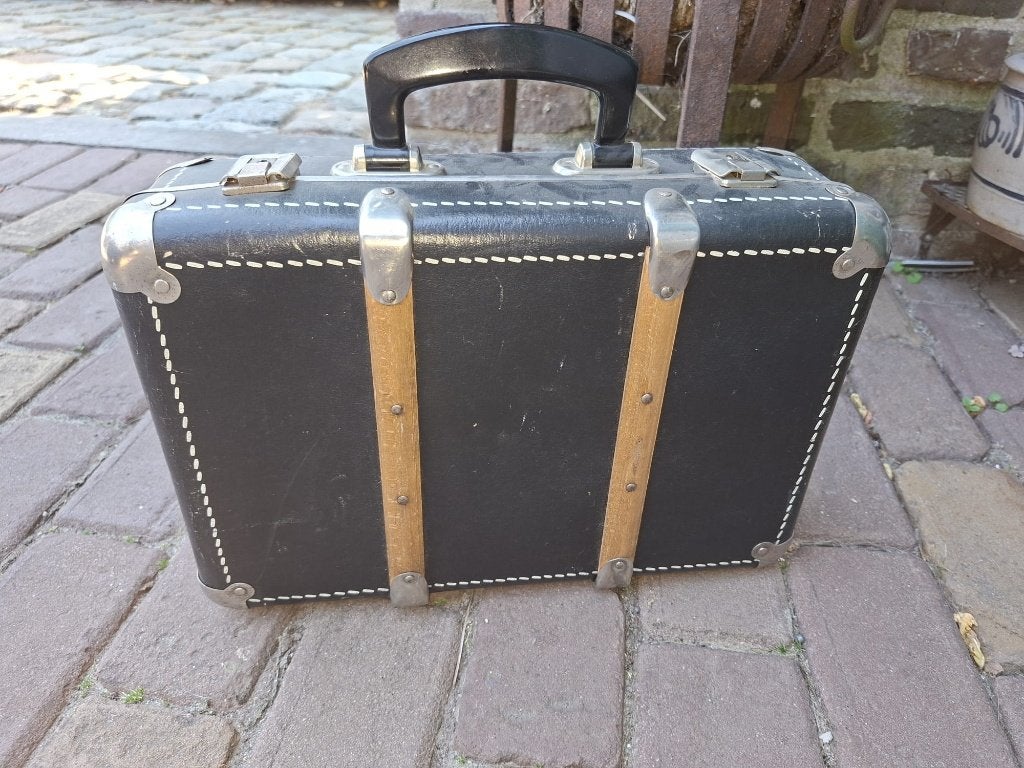 oud zwart lederen valiesje, begin 1900, Ophalen of Verzenden