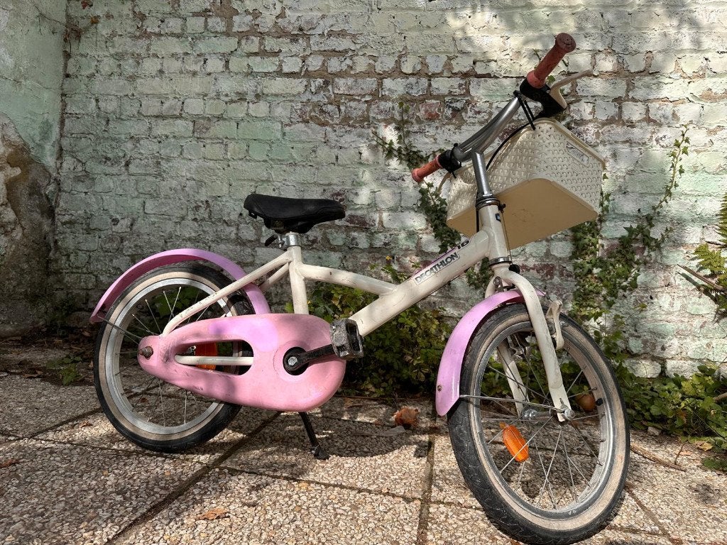 Princess Decathlon 16-inch roze-witte meisjesfiets, Ophalen, Velgrem, Decathlon, 16 tot 20 inch